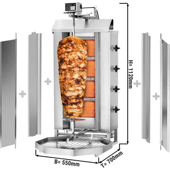 Kuchyňský gril G.Gastro Gril na gyros/kebab - 4 hořáky - max. 60 kg - vč. ochranného plechu a křídlových dvířek