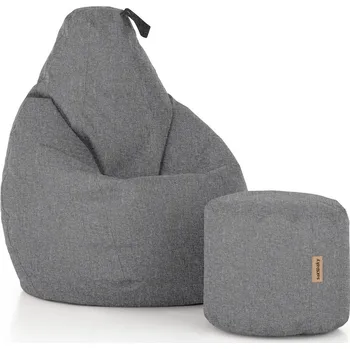 Sedací pytel SakyPaky sedací set Hruška s taburetem světle šedá melír