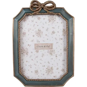 Rám na obraz Modro-zlatý fotorámeček s motivem mašle v horní části – pro fotografii o velikosti 13x18 cm