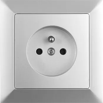 Elektrická zásuvka Zásuvka jednoduchá strojek + klapka do vícenásobného rámečku - stříbrná