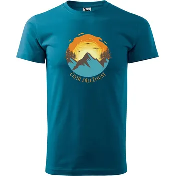DOBRÝ TRIKO Pánské tričko s potiskem Hory a slunce Velikost: XS, Barva: Petrolejová