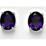 Zlaté náušnice, přírodní tmavý ametyst 10x8 mm , bílé i žluté zlato - NŠ 1242