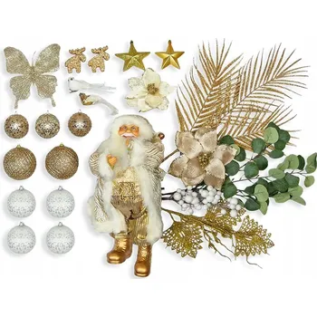 Vánoční dekorace Sada vánočních ozdob 106 ks v krabici CHAMPAGNE na vánoční stromek 120-210 cm
