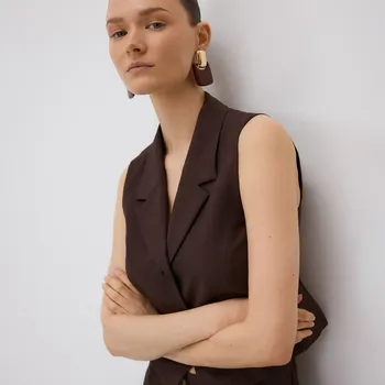 Dámské sako Reserved - Vesta s příměsí lnu - tmavě hnědá - 241FT-89X - 241FT-89X-XL