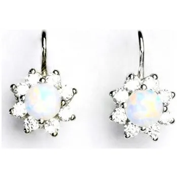 Náušnice Stříbrné náušnice, čiré zirkony a syntetický bílý opál - VE 61