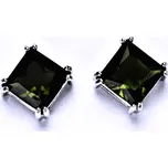 Zlaté náušnice, přírodní vltavín 8x8 mm, bílé i žluté zlato - NŠ 1259