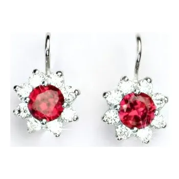 Náušnice Stříbrné náušnice, čiré zirkony a zirkony rubíny - VE 61