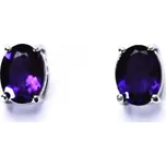 Zlaté náušnice,přírodní ametyst tmavý 8x6 mm, bílé i žluté zlato - NŠ 1245