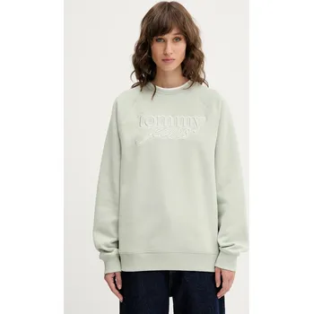 Dámská mikina Mikina Tommy Jeans dámská, zelená barva, s aplikací, DW0DW21196 97X, vel. S