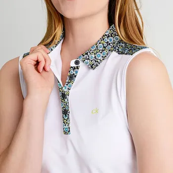 Dámské tričko Calvin Klein Golf Dámské polo bez rukávů Calvin Klein CATALINA WHITE/AQUAvelikost - XS