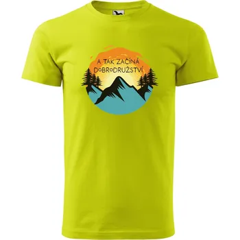 Pánská móda DOBRÝ TRIKO Pánské tričko s potiskem Začíná dobrodružství Velikost: L, Barva: Limetková