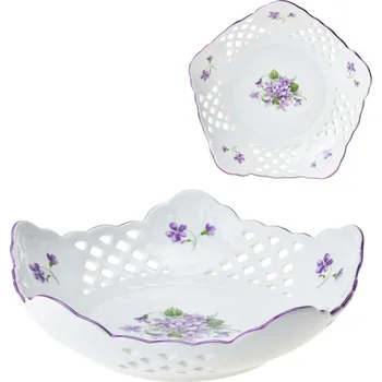 Český Porcelán Dubí Mísa pětihranná prolamovaná 19 cm fialky