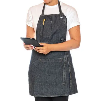 Pracovní zástěra Le Chef Džínová gastro zástěra DE116 Black/Grey 91 x 71 cm