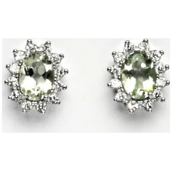 Drahý kámen Stříbrné náušnice Kate, přírodní green ametyst, čiré zirkony, NŠ 1480