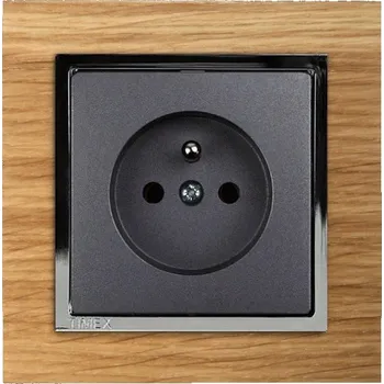 Stavebniny Zásuvka jednoduchá - dřevo strojek + klapka do rámečku - grafit