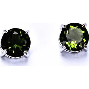 Náušnice Zlaté náušnice, přírodní vltavín,bílé zlato - NŠ 1252