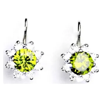 Náušnice Zlaté náušnice, čiré zirkony a zirkon olivín, bílé i žluté zlato - VE 61