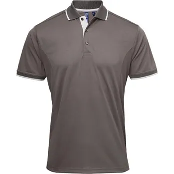 Pánské tričko Premier Workwear Pánské funkční polo triko PR618 Dark Grey -ca. Pantone 424-Silver -ca. Pantone 428 XXL