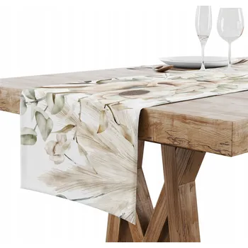 ubrus BĚHOUN NA STŮL MATNÝ HLADKÝ 40x140 BOHO BÉŽOVÉ KVĚTY 008