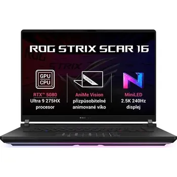 Notebook ASUS ROG Strix SCAR 16-Ultra 9 Processor 275HX/64GB/2TB SSD/RTX 5080 16GB/16"/2,5K/miniLED/240Hz/2y PUR/WIn 11 Pro/černá