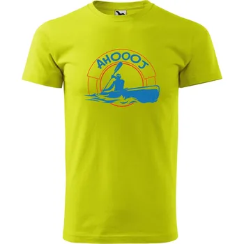 Pánská móda DOBRÝ TRIKO Pánské tričko s potiskem Ahoooj kajak Velikost: M, Barva: Limetková