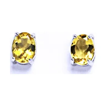 Náušnice Zlaté naušnice, přírodní citrín pálený 8x6 mm, bílé i žluté zlato -NŠ 1245