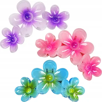 Sponky do vlasů skřipce Tři Kytičky Sada 3ks FIALOVÁ RŮŽOVÁ MODRÁ