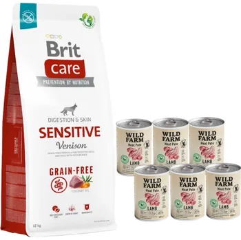 Krmivo pro psa Brit Care Sensitive Venison & Potato 12kg + Wild Farm Pate Lamb 6x400g bezlepkové krmivo pro psy
