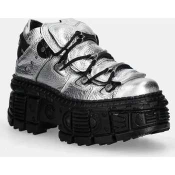 Dámské kozačky Kožené boty New Rock Floater Plata, Tank Casco Negro Sin dámské, stříbrná barva, M-106WALL-C16, 39, SLM