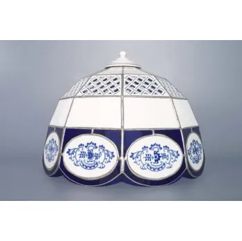 Svícen Cibulák stínítko vitráž prolamované 9 stěn 35 cm originální cibulákový porcelán Dubí, cibulový vzor