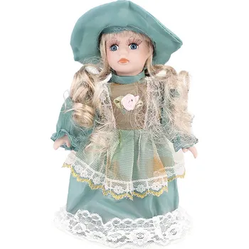 Panenka Porcelánová panenka v zeleném oblečení 21cm (Panenka z porcelánu)