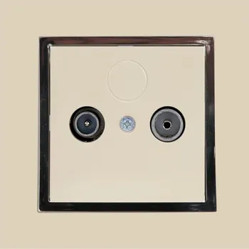 Elektrická zásuvka RTV zásuvka koncová kompletní zásuvka - rámeček béžová zlatá