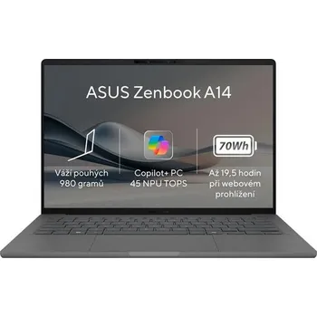 Notebook ASUS NTB Zenbook A14 (UX3407RA-OLED027X), X1E-78-100, 14" 1920 x 1200, 16GB, 1TB SSD, Adreno, W11 Pro, Gray
