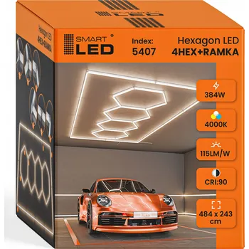 LED Lampa Hexagon Stropní Panel Osvětlení do Garáže Dílny 484 x 243 cm