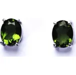 Zlaté náušnice,přírodní vltavín 8x6 mm, bílé i žluté zlato - NŠ 1245