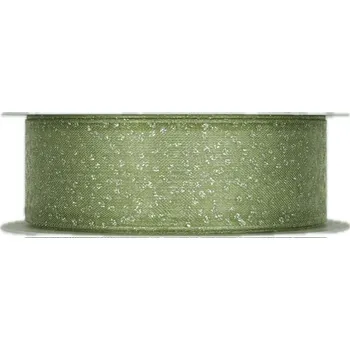 Stuha Stuha organzová VIVA GREEN perleťový potisk 25mm x 2m (13,-Kč/m) (Stuha organzová, pastelově zelená, oboustranná, perleťový efekt, s vlascem v lemu)