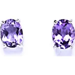 Zlaté náušnice,přírodní ametyst světlý 8x6 mm, bílé i žluté zlato - NŠ 1245