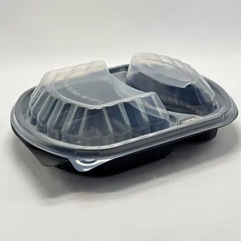 Jednorázové nádobí KC Miska plastová dvoudílná PP na jídlo 1200ml s víčkem - 3 balení x 83 ks