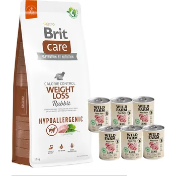 Volný čas Brit Care Hypoallergenic Weight Loss Rabbit 12kg + Wild Farm Pate Lamb 6x400g bezlepkové krmivo pro psy