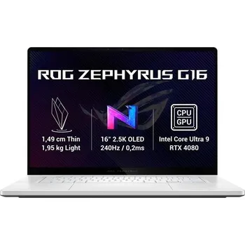 Notebook ASUS ROG Zephyrus G16 - Intel Ultra 9 185H/32GB/2TB SSD/RTX 4080 12GB/16"/WQXGA/OLED/240Hz/2y PUR/Win 11 Home/bílá