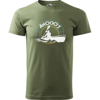Pánské tričko DOBRÝ TRIKO Pánské tričko s potiskem Ahoooj kajak Velikost: L, Barva: Khaki