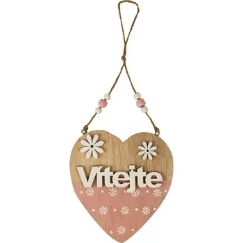 Vánoční dekorace Srdce k zavěšení - VÍTEJTE D5547 - 11,5 x 12 x 0,6 cm / 26 cm