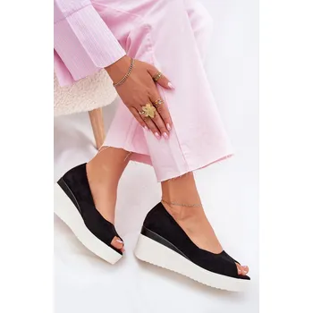 Dámské sandále Dámské Sandály Na Klínu Z Eko Semiše Velira Barva: Černá, Velikost: 40