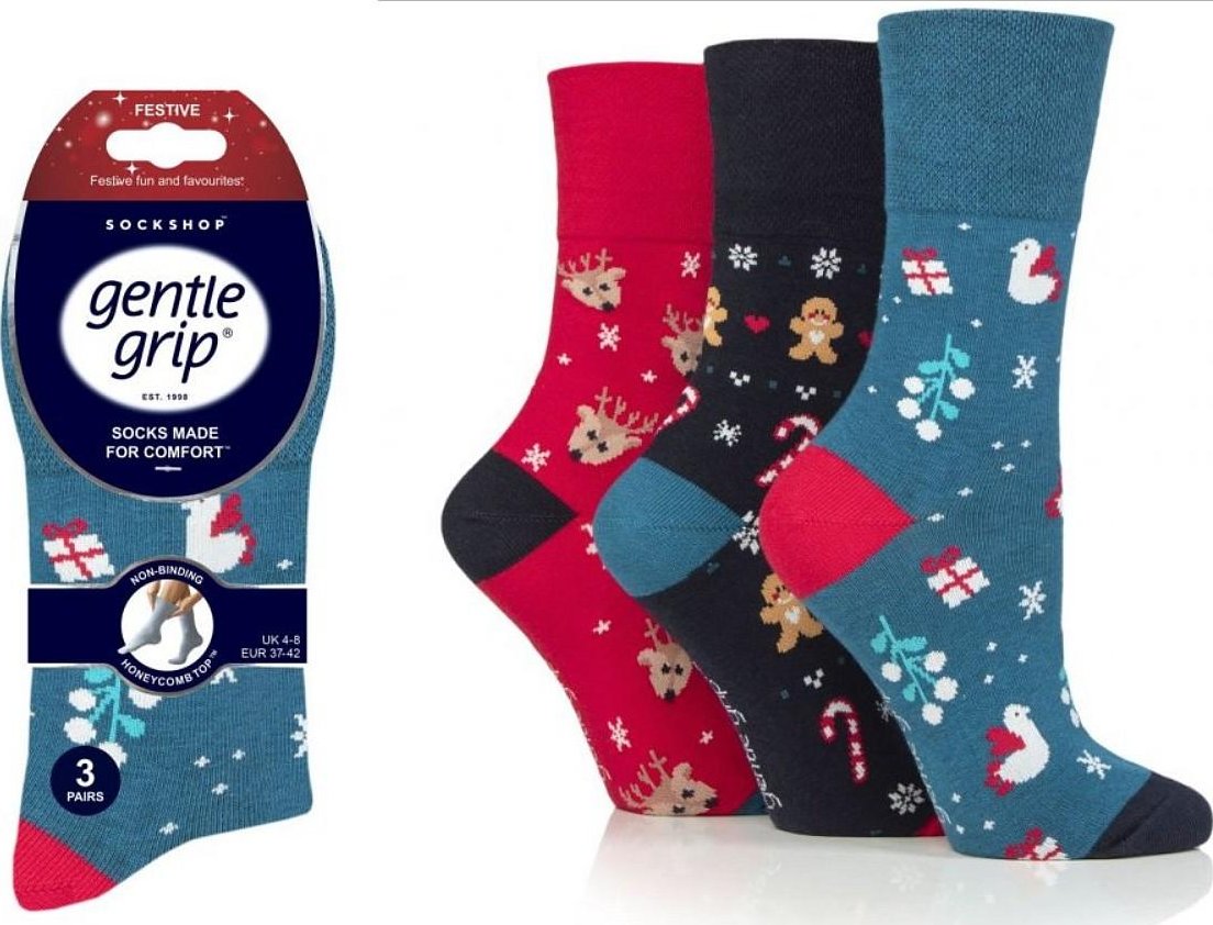 Dámské ponožky GENTLE GRIP volný lem vánoční motivy SOLCS952, vel. 37-41 36-41 Mix barev
