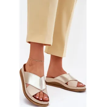 Dámské pantofle Dámské Kožené Sandály Na Platformě Maciejka L4986-25 - Barva: Béžová, Velikost: 40