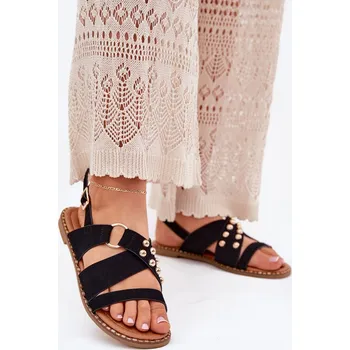 Dámské sandále Dámské Sandály Na Plochém Podpatku Se Zlatými Hřeby Karamel Zanira Barva: Černá, Velikost: 40