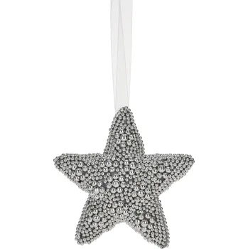 Vánoční dekorace H&L Závěsná korálková HVĚZDA, 15cm, stříbrná