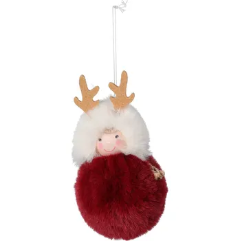 Vánoční dekorace H&L Závěsná dekorace 13 cm Dívka s parohy, bordó