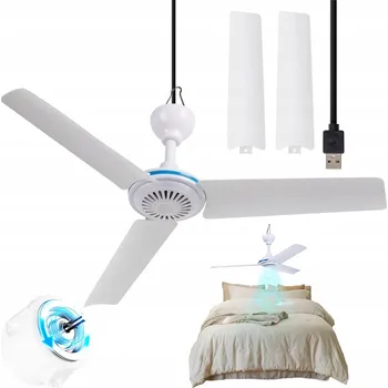 Domácí ventilátor MALÝ STROPNÍ VENTILÁTOR NAPÁJENÝ PŘES USB, VÝŠKA 50 CM (19,7 PALCE), BÍLÝ