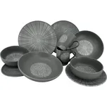 Clay 10dílná keramická jídelní souprava Grey Wood (talíře, misky, hrnky)